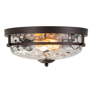 LightFixturesUSA - 2 - Light Water Glass Round Flush Mount Ceiling Light - Ceiling Light - Oil Rubbed Bronze - 