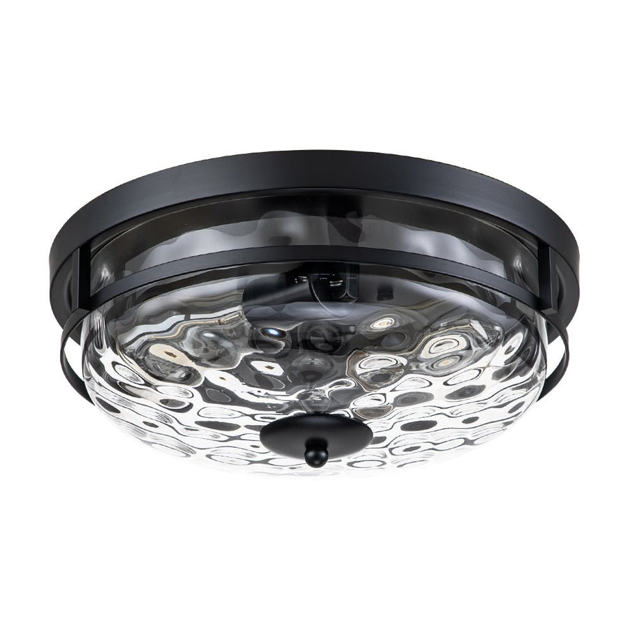 LightFixturesUSA - 2 - Light Water Glass Round Flush Mount Ceiling Light - Ceiling Light - Oil Rubbed Bronze - 