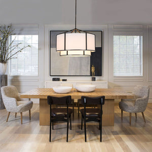 LightFixturesUSA - 2 - Tier Large White Fabric Drum Cage Chandelier - Chandelier - 28 in - 