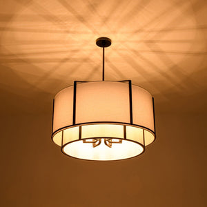 LightFixturesUSA - 2 - Tier Large White Fabric Drum Cage Chandelier - Chandelier - 28 in - 