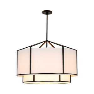 LightFixturesUSA - 2 - Tier Large White Fabric Drum Cage Chandelier - Chandelier - 28 in - 