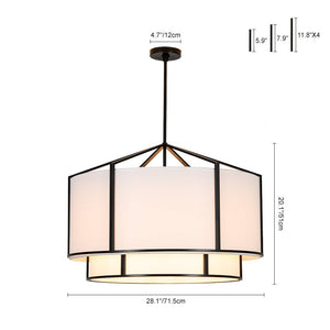 LightFixturesUSA - 2 - Tier Large White Fabric Drum Cage Chandelier - Chandelier - 28 in - 