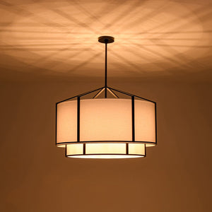 LightFixturesUSA - 2 - Tier Large White Fabric Drum Cage Chandelier - Chandelier - 28 in - 
