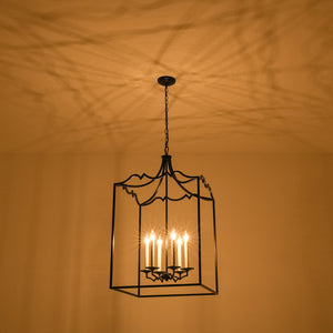 LightFixturesUSA-21.7“ French Manor Black Candle Square Lantern Entry Chandelier-Chandelier-21.7 in-