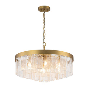 LightFixturesUSA-23.6” Tiered Hammered Water Glass Round Semi Flush Mount Chandelier-Chandelier-Black-