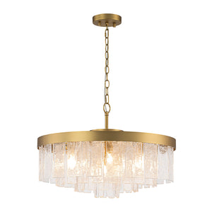LightFixturesUSA-23.6” Tiered Hammered Water Glass Round Semi Flush Mount Chandelier-Chandelier-Black-
