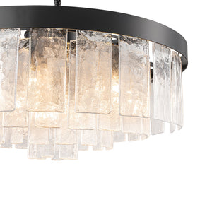 LightFixturesUSA-23.6” Tiered Hammered Water Glass Round Semi Flush Mount Chandelier-Chandelier-Black-