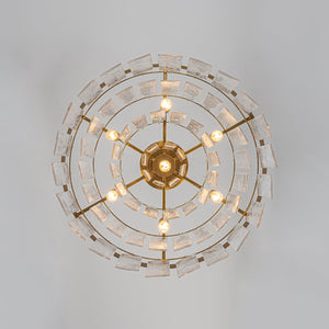 LightFixturesUSA-23.6” Tiered Hammered Water Glass Round Semi Flush Mount Chandelier-Chandelier-Black-