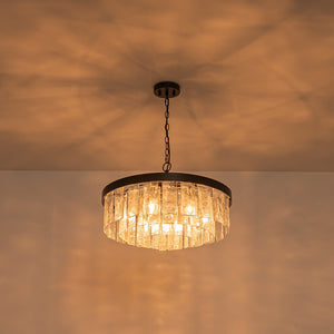 LightFixturesUSA-23.6” Tiered Hammered Water Glass Round Semi Flush Mount Chandelier-Chandelier-Black-