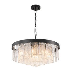 LightFixturesUSA-23.6” Tiered Hammered Water Glass Round Semi Flush Mount Chandelier-Chandelier-Black-