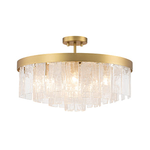 LightFixturesUSA-23.6” Tiered Hammered Water Glass Round Semi Flush Mount Chandelier-Chandelier-Black-
