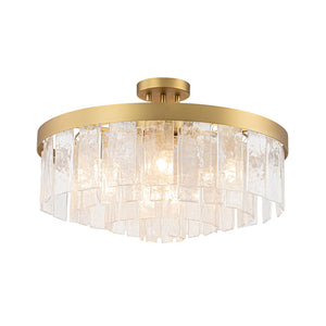LightFixturesUSA-23.6” Tiered Hammered Water Glass Round Semi Flush Mount Chandelier-Chandelier-Black-