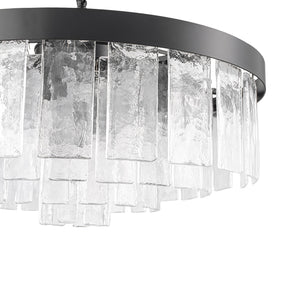 LightFixturesUSA-23.6” Tiered Hammered Water Glass Round Semi Flush Mount Chandelier-Chandelier-Black-