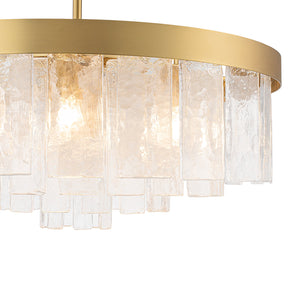 LightFixturesUSA-23.6” Tiered Hammered Water Glass Round Semi Flush Mount Chandelier-Chandelier-Black-