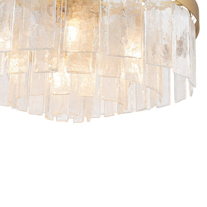 LightFixturesUSA-23.6” Tiered Hammered Water Glass Round Semi Flush Mount Chandelier-Chandelier-Black-