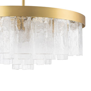 LightFixturesUSA-23.6” Tiered Hammered Water Glass Round Semi Flush Mount Chandelier-Chandelier-Black-