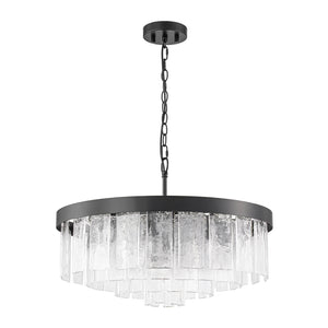 LightFixturesUSA-23.6” Tiered Hammered Water Glass Round Semi Flush Mount Chandelier-Chandelier-Black-