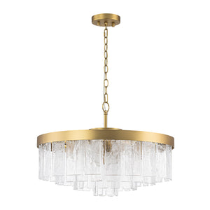 LightFixturesUSA-23.6” Tiered Hammered Water Glass Round Semi Flush Mount Chandelier-Chandelier-Black-