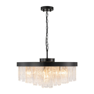 LightFixturesUSA-23.6” Tiered Hammered Water Glass Round Semi Flush Mount Chandelier-Chandelier-Black-