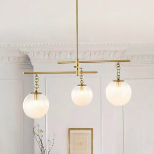 LightFixturesUSA - 3 - light Adjustable Gradual White Glass Globe Sputnik Chandelier - Chandelier - Brass - 