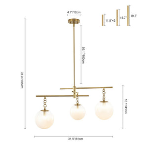 LightFixturesUSA - 3 - light Adjustable Gradual White Glass Globe Sputnik Chandelier - Chandelier - Brass - 