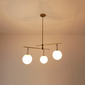 LightFixturesUSA - 3 - light Adjustable Gradual White Glass Globe Sputnik Chandelier - Chandelier - Brass - 
