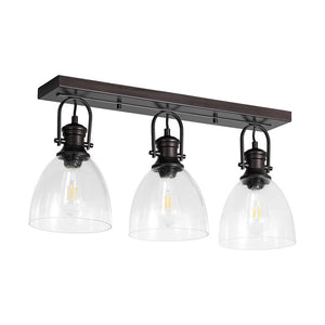 LightFixturesUSA - 3 - Light Adjustable Seeded Glass Linear Semi Flush Mount - Ceiling Light - Oil Rubbed Bronze - 
