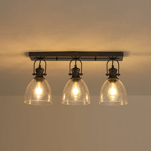 LightFixturesUSA - 3 - Light Adjustable Seeded Glass Linear Semi Flush Mount - Ceiling Light - Oil Rubbed Bronze - 