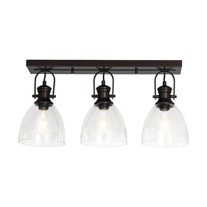 LightFixturesUSA - 3 - Light Adjustable Seeded Glass Linear Semi Flush Mount - Ceiling Light - Oil Rubbed Bronze - 