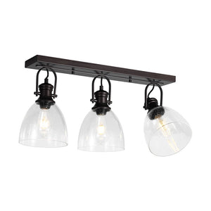 LightFixturesUSA - 3 - Light Adjustable Seeded Glass Linear Semi Flush Mount - Ceiling Light - Oil Rubbed Bronze - 