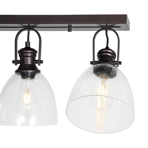 LightFixturesUSA - 3 - Light Adjustable Seeded Glass Linear Semi Flush Mount - Ceiling Light - Oil Rubbed Bronze - 