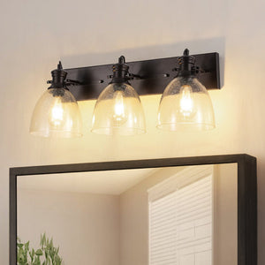 LightFixturesUSA - 3 - Light Adjustable Seeded Glass Linear Semi Flush Mount - Ceiling Light - Oil Rubbed Bronze - 