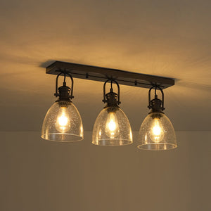 LightFixturesUSA - 3 - Light Adjustable Seeded Glass Linear Semi Flush Mount - Ceiling Light - Oil Rubbed Bronze - 