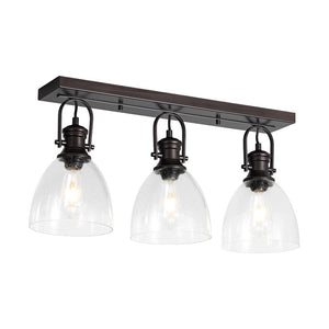 LightFixturesUSA - 3 - Light Adjustable Seeded Glass Linear Semi Flush Mount - Ceiling Light - Oil Rubbed Bronze - 