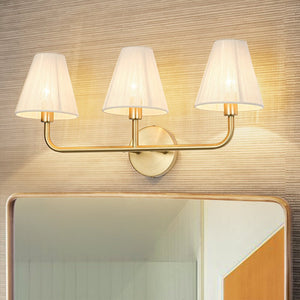 LightFixturesUSA - 3 - Light Beige Woven Thread Conical Vanity Wall Sconce - Wall Sconce - Brass - 