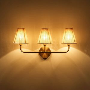 LightFixturesUSA - 3 - Light Beige Woven Thread Conical Vanity Wall Sconce - Wall Sconce - Brass - 