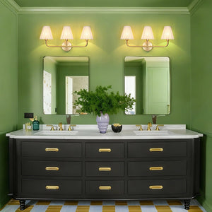 LightFixturesUSA - 3 - Light Beige Woven Thread Conical Vanity Wall Sconce - Wall Sconce - Brass - 