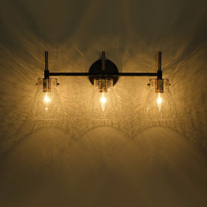 LightFixturesUSA - 3 - Light Black Brass Bell Glass Shade Vanity Wall Lamp - Wall Sconce - Clear - 