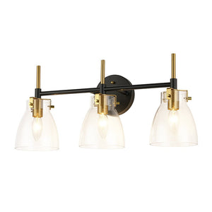 LightFixturesUSA - 3 - Light Black Brass Bell Glass Shade Vanity Wall Lamp - Wall Sconce - Clear - 