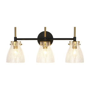 LightFixturesUSA - 3 - Light Black Brass Bell Glass Shade Vanity Wall Lamp - Wall Sconce - Clear - 
