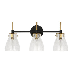 LightFixturesUSA - 3 - Light Black Brass Bell Glass Shade Vanity Wall Lamp - Wall Sconce - Clear - 