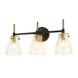 LightFixturesUSA - 3 - Light Black Brass Bell Glass Shade Vanity Wall Lamp - Wall Sconce - Clear - 