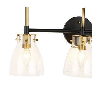 LightFixturesUSA - 3 - Light Black Brass Bell Glass Shade Vanity Wall Lamp - Wall Sconce - Clear - 