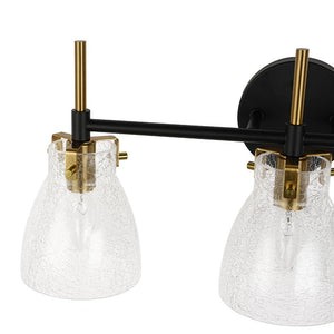 LightFixturesUSA - 3 - Light Black Brass Bell Glass Shade Vanity Wall Lamp - Wall Sconce - Clear - 