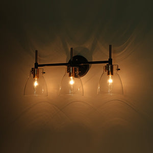 LightFixturesUSA - 3 - Light Black Brass Bell Glass Shade Vanity Wall Lamp - Wall Sconce - Clear - 