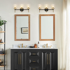 LightFixturesUSA - 3 - Light Black Brass Bell Glass Shade Vanity Wall Lamp - Wall Sconce - Clear - 
