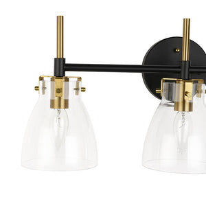 LightFixturesUSA - 3 - Light Black Brass Bell Glass Shade Vanity Wall Lamp - Wall Sconce - Clear - 