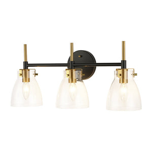 LightFixturesUSA - 3 - Light Black Brass Bell Glass Shade Vanity Wall Lamp - Wall Sconce - Clear - 