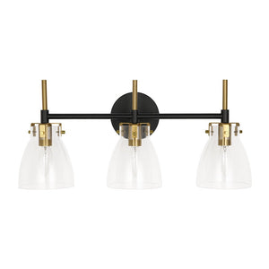 LightFixturesUSA - 3 - Light Black Brass Bell Glass Shade Vanity Wall Lamp - Wall Sconce - Clear - 