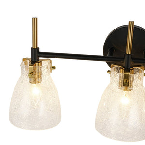 LightFixturesUSA - 3 - Light Black Brass Bell Glass Shade Vanity Wall Lamp - Wall Sconce - Clear - 